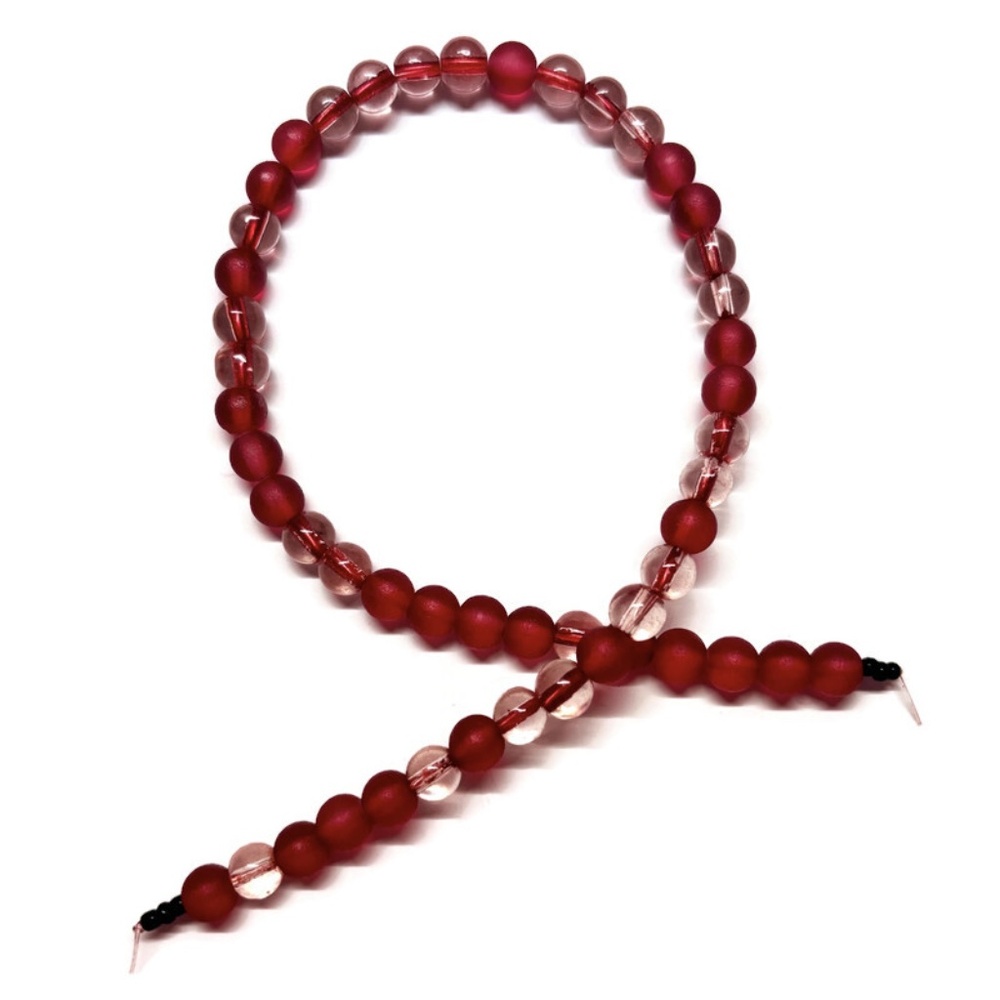 As Low As $2 Cranberry Matte & Clear Colour Lined Round Glass Beads Mix 8mm (30)